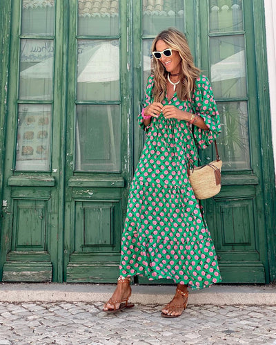 Michelle™ Boho Maxi Kjole med Pufferm