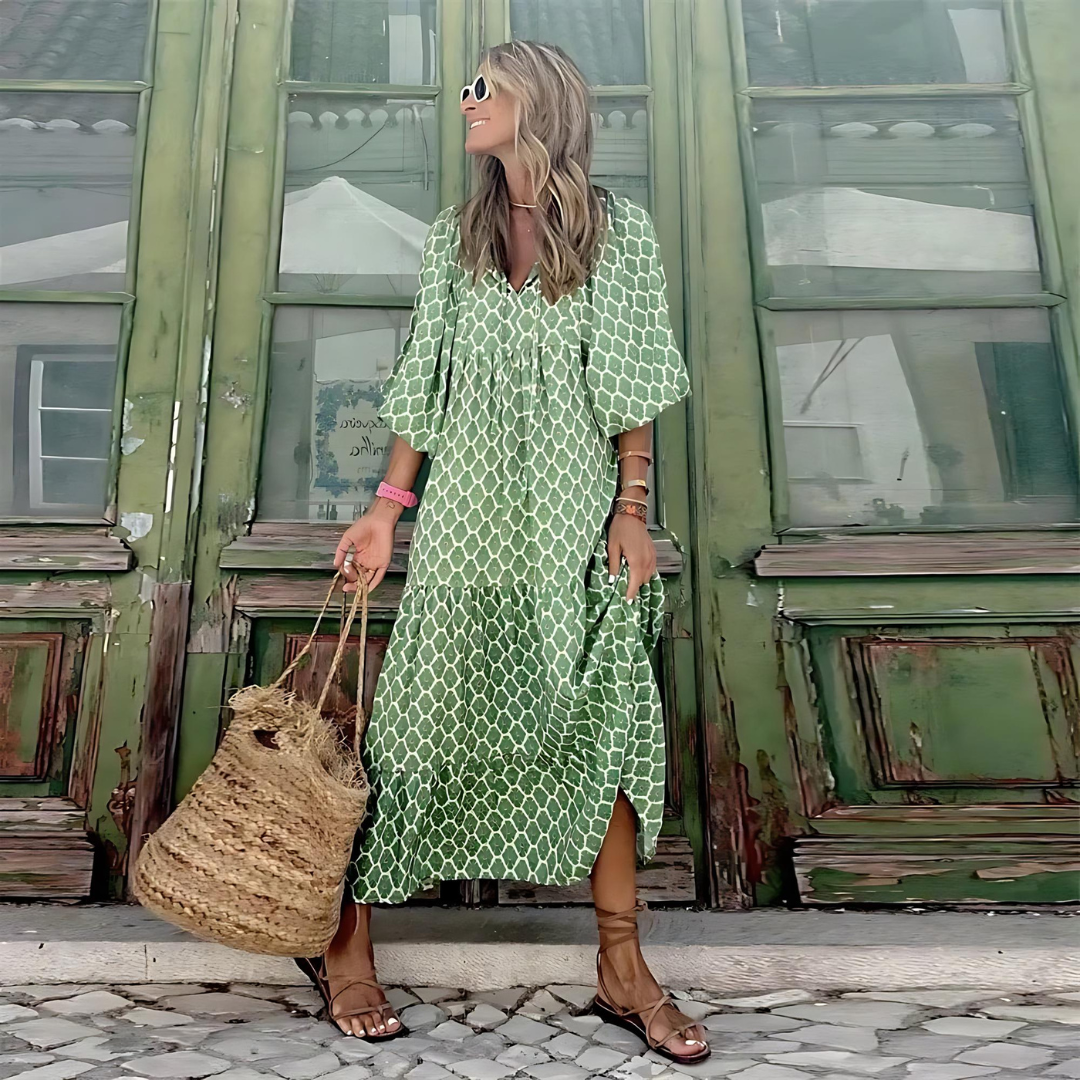 Michelle™ Boho Maxi Kjole med Pufferm
