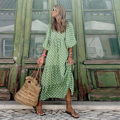 Michelle™ Boho Maxi Kjole med Pufferm